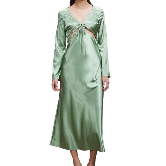 Topshop Green Midi Dress Occasion Satin Cut Out Midi Dress New Size 8 - Picture 1 of 8